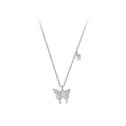 silver 925 necklace korean design Zirconia double butterfly design!