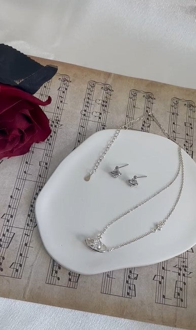 Silver 925 Saturn and star jewelry set with necalace and earrings