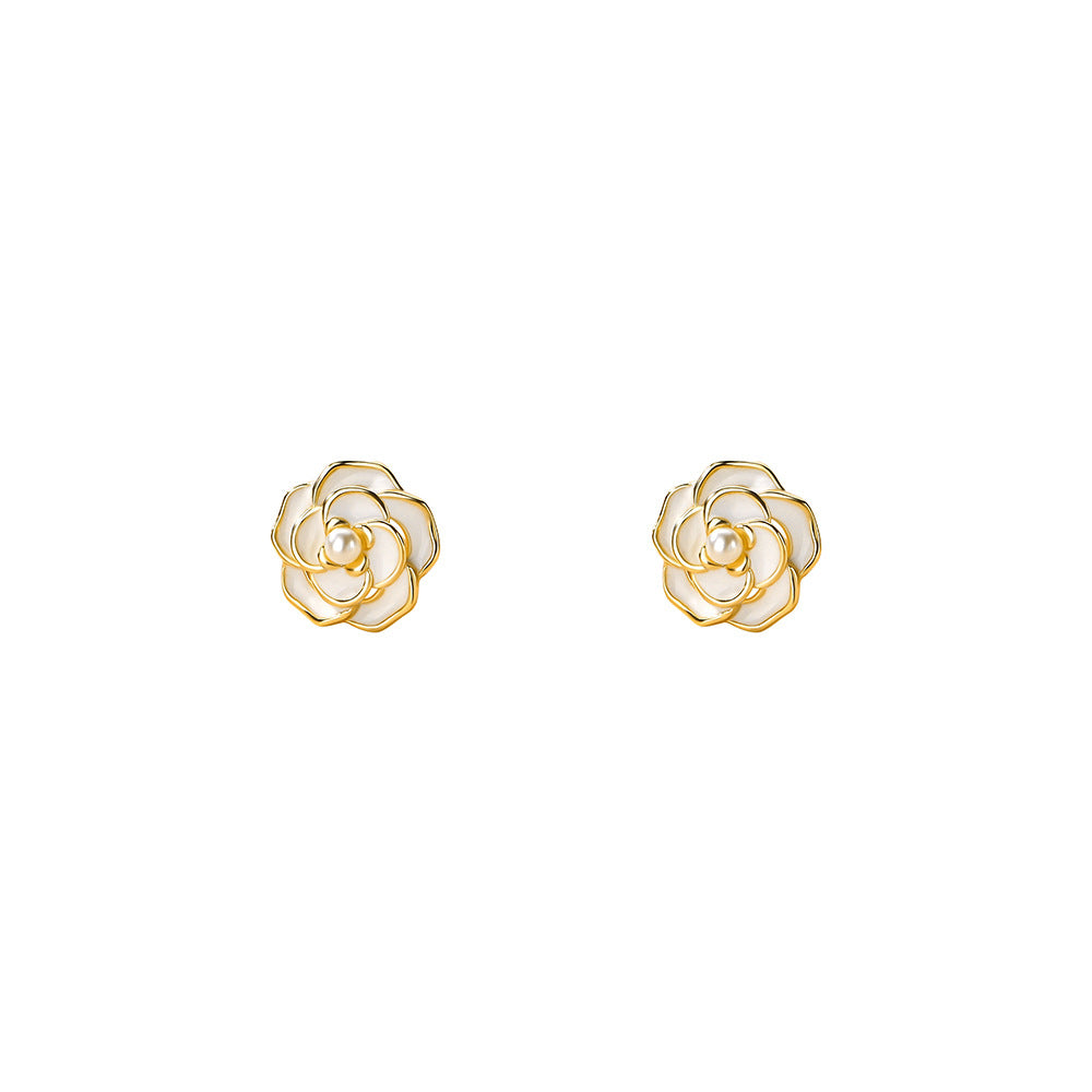 Silver 925 White camellia design necklace with earrings!