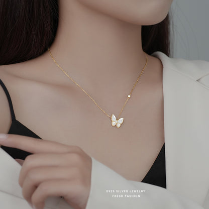 silver 925 necklace korean design White Fritillary Butterfly Elegant Design!