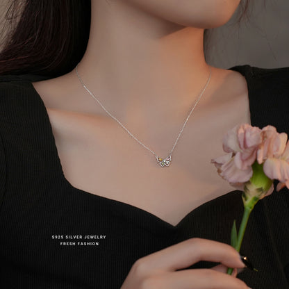 silver 925 necklace korean design Colorful zirconium butterfly design!