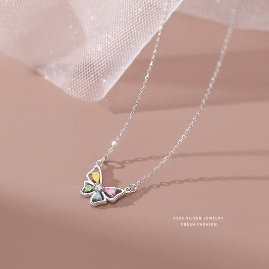 silver 925 necklace korean design Colorful zirconium butterfly design!