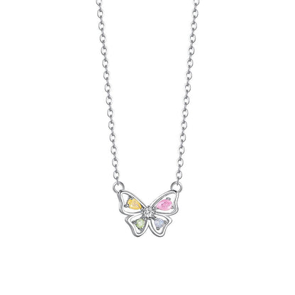 silver 925 necklace korean design Colorful zirconium butterfly design!