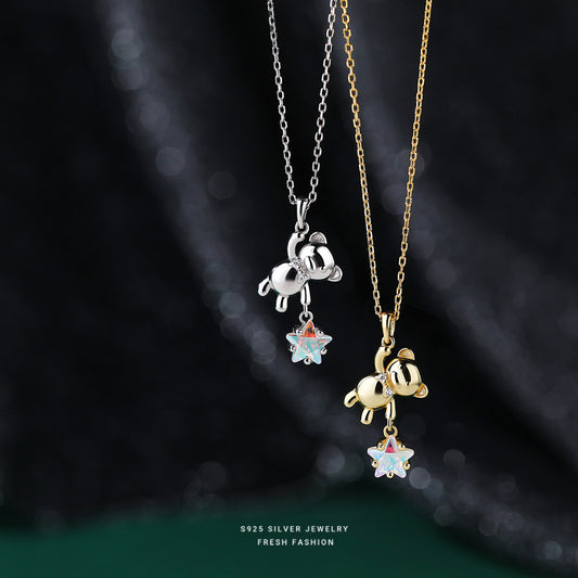 silver 925 necklace korean design Star Bear Colorful Star Design!