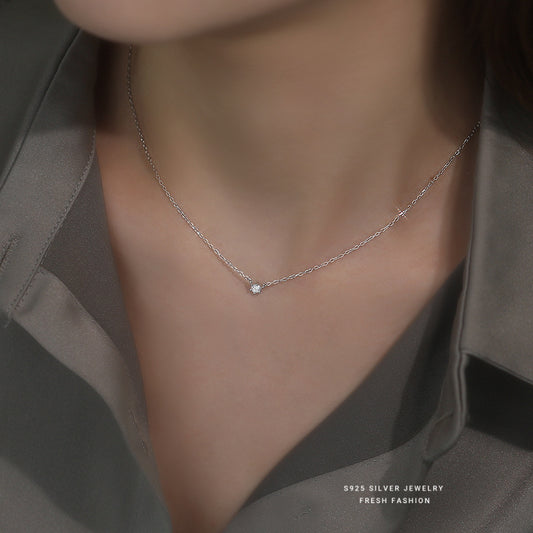 925 Sterling Silver Simple Claw Diamond Zircon Necklace