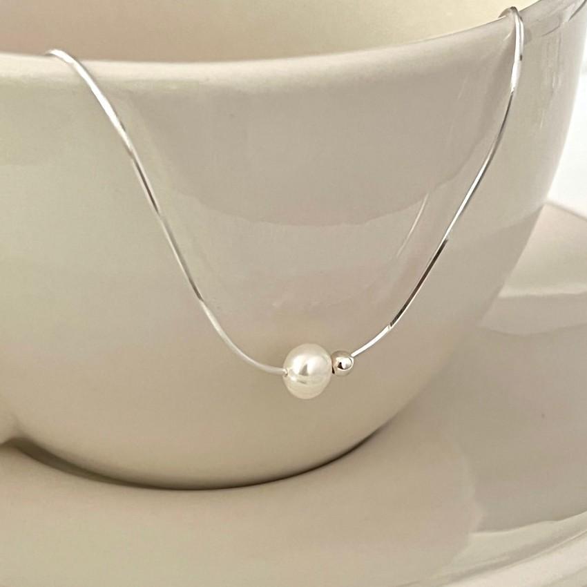 silver 925 Original natural fresh water pearl necklace korean design DQ1043N syn