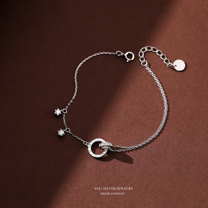 silver 925 bracelet korean design Double ring simple design！silver color and rose gold color
