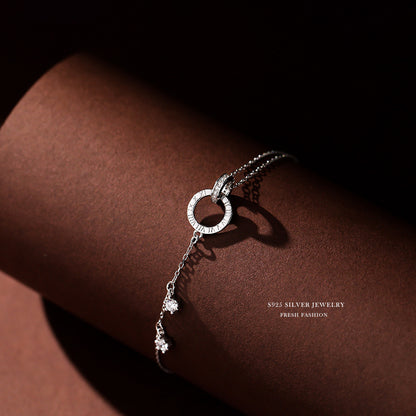 silver 925 bracelet korean design Double ring simple design！silver color and rose gold color