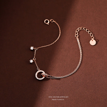 silver 925 bracelet korean design Double ring simple design！silver color and rose gold color