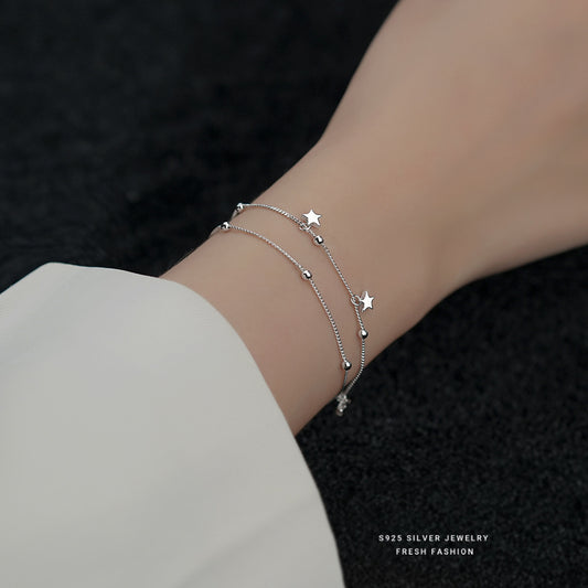 silver 925 bracelet korean design Star double chain design!