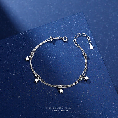 silver 925 bracelet korean design Star double chain design!