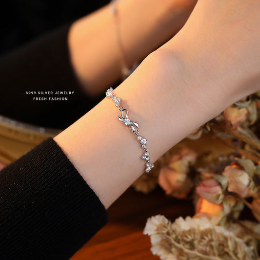 silver 999 bracelet korean design chic bow design L687