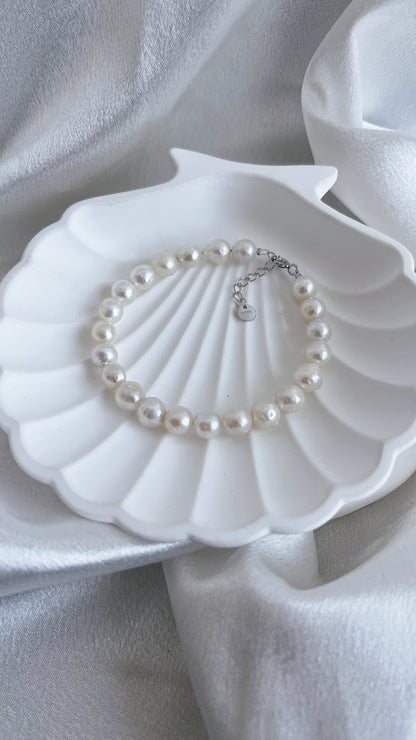 Handmade fresh water white pearl bracelet 6mm