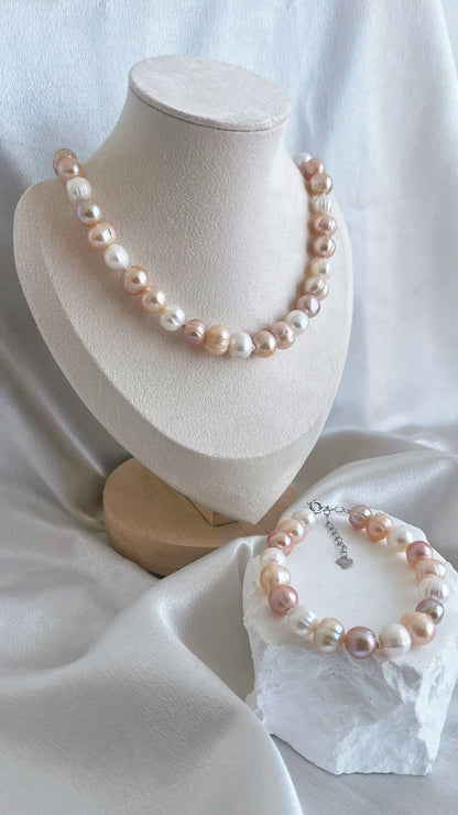 fresh water pearl with silver necklace bracelet handmade candy colour