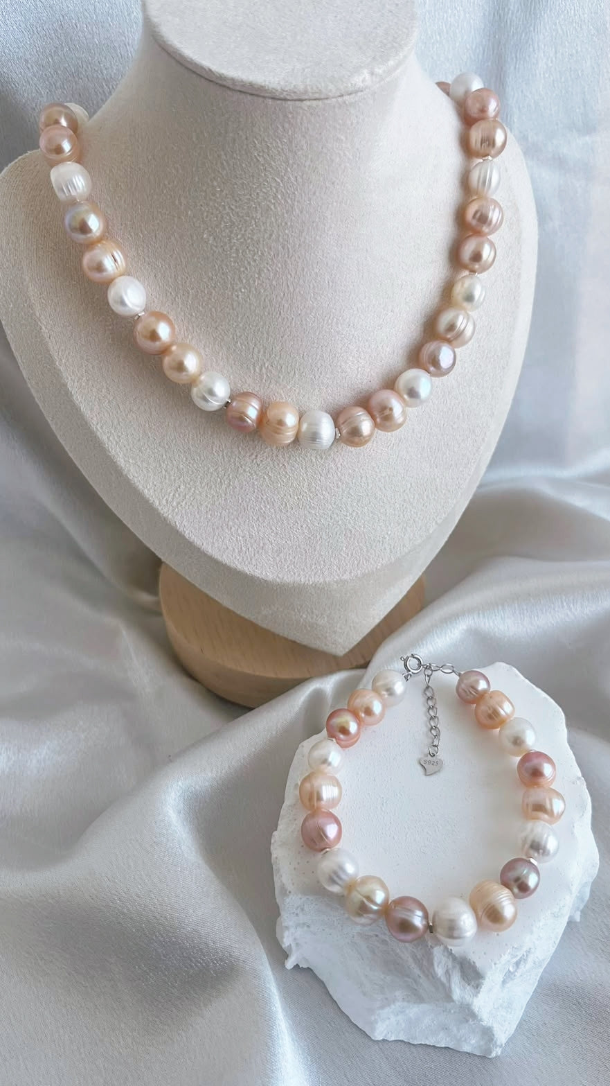 fresh water pearl with silver necklace bracelet handmade candy colour