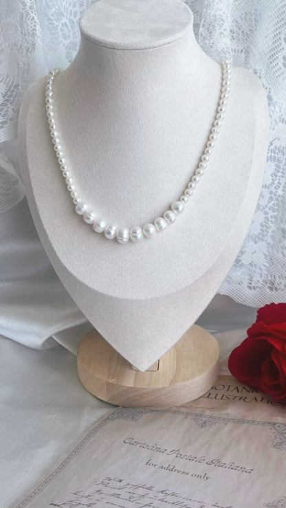 Fresh Water Pearl Smiley necklace 4-5mm, 7-8mm white pearls