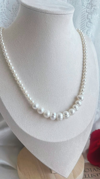Fresh Water Pearl Smiley necklace 4-5mm, 7-8mm white pearls