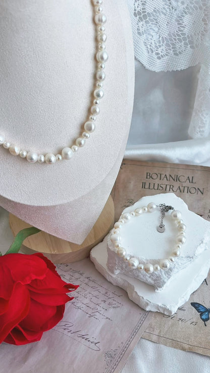 Fresh water Pearl Necklace and bracelet set 4-8mm pearls