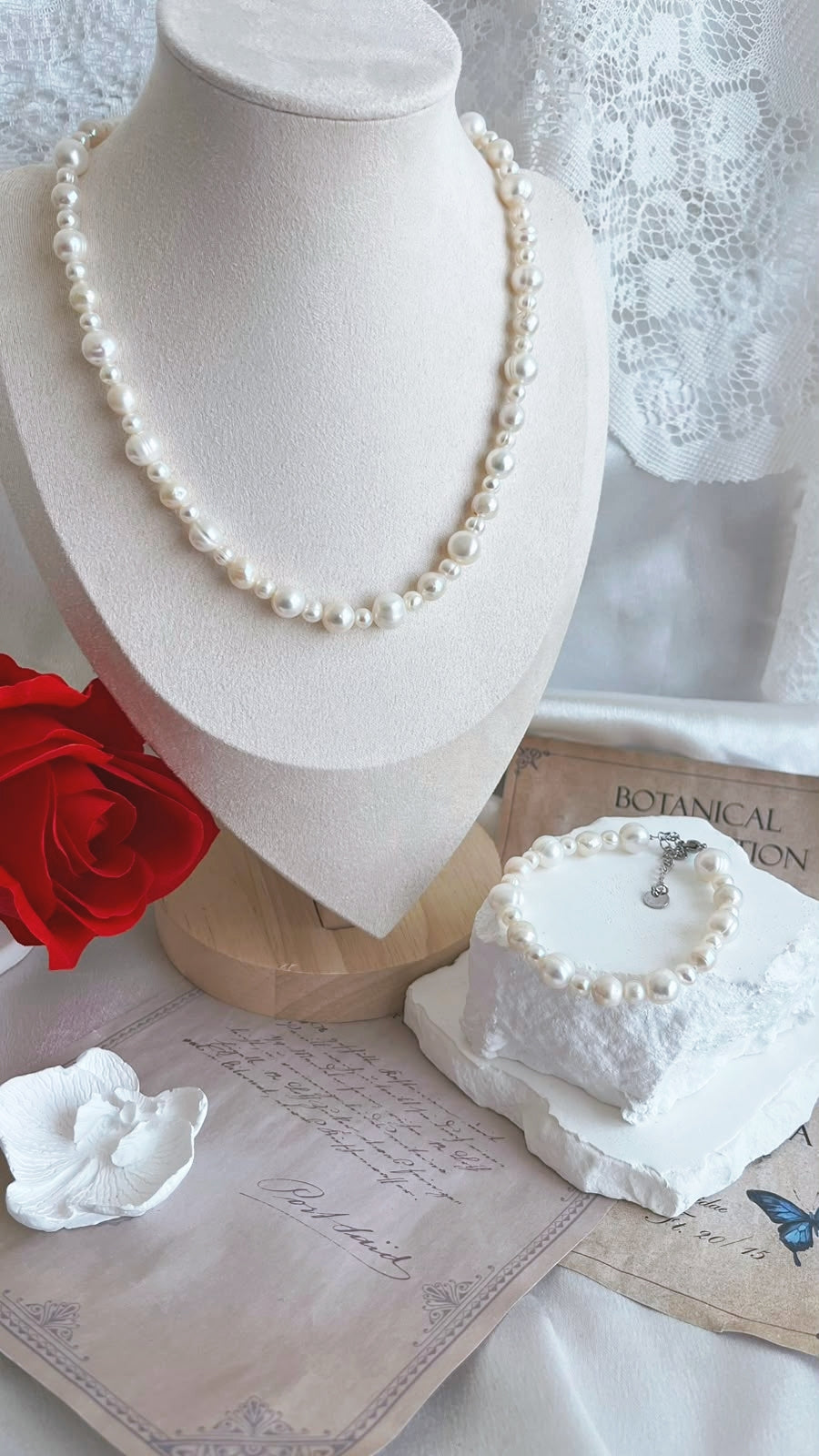 Fresh water Pearl Necklace and bracelet set 4-8mm pearls