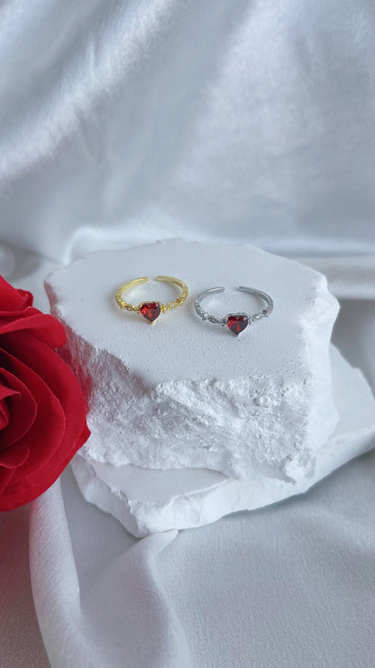 Sterling Silver 925 heart shaped red zircon ring