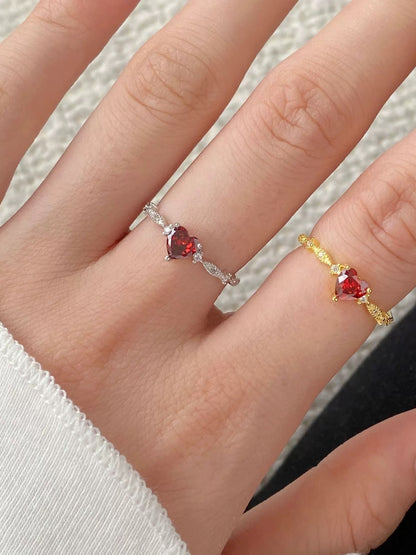 Sterling Silver 925 heart shaped red zircon ring