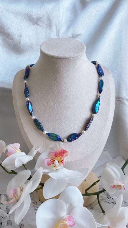 Fresh water Pearl Necklace Peacock Colour