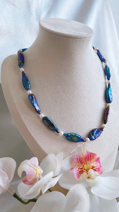 Fresh water Pearl Necklace Peacock Colour