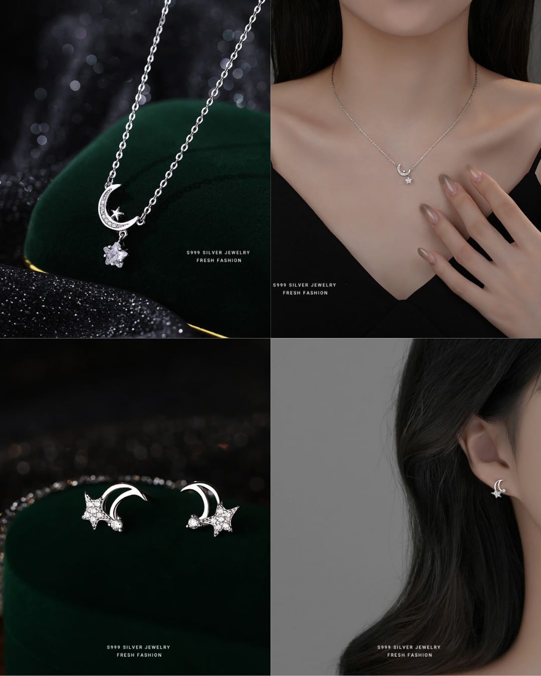 Silver 999 moon and star set with necklace and bracelet!