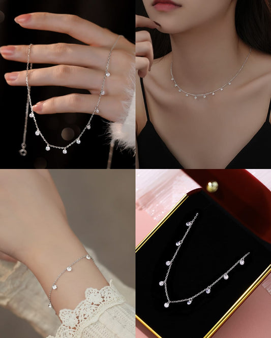 925 sterling silver simple zircon starry design ~ necklace and bracelet ~