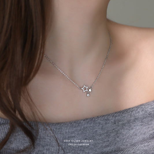 925 sterling silver star shaped zircon inlaid necklace