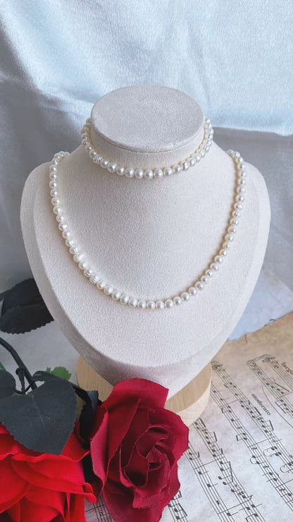 Fresh water pearl set, Egg shaped white pearls 4-5mm