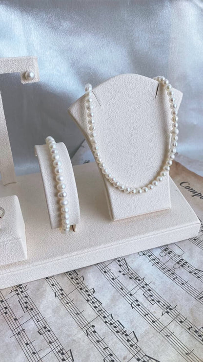 Fresh water pearl set, Egg shaped white pearls 4-5mm