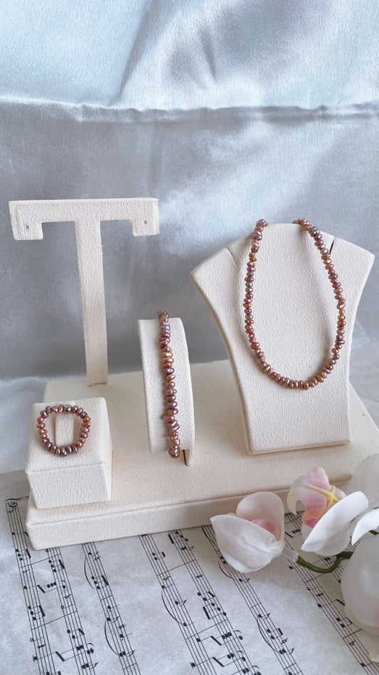 Fresh Water Pearl Necklace, Bracelet, and Earring set 2-3mm Purple pearl set