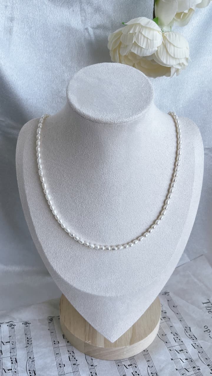 fresh water pearl necklace 4-5mm silver/stainless steel handmade rice shape