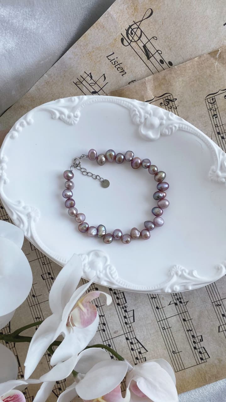 Fresh water Pearl Bracelet 6-7mm taro purple Colour
