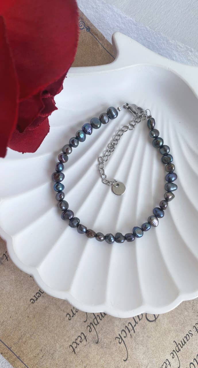 Fresh water Pearl Bracelet 3-4mm Peacock Colour