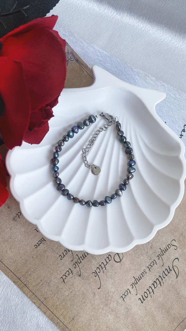 Fresh water Pearl Bracelet 3-4mm Peacock Colour