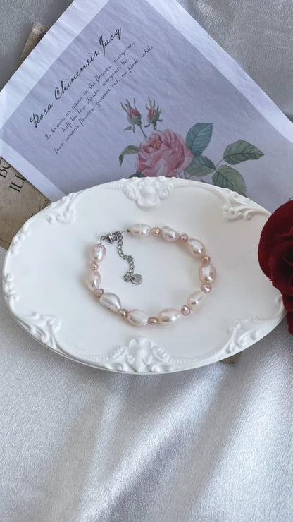 Fresh water Pearl Bracelet 4-8mm pink/purple and white pearl