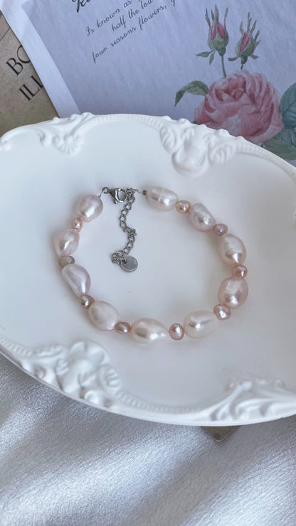 Fresh water Pearl Bracelet 4-8mm pink/purple and white pearl