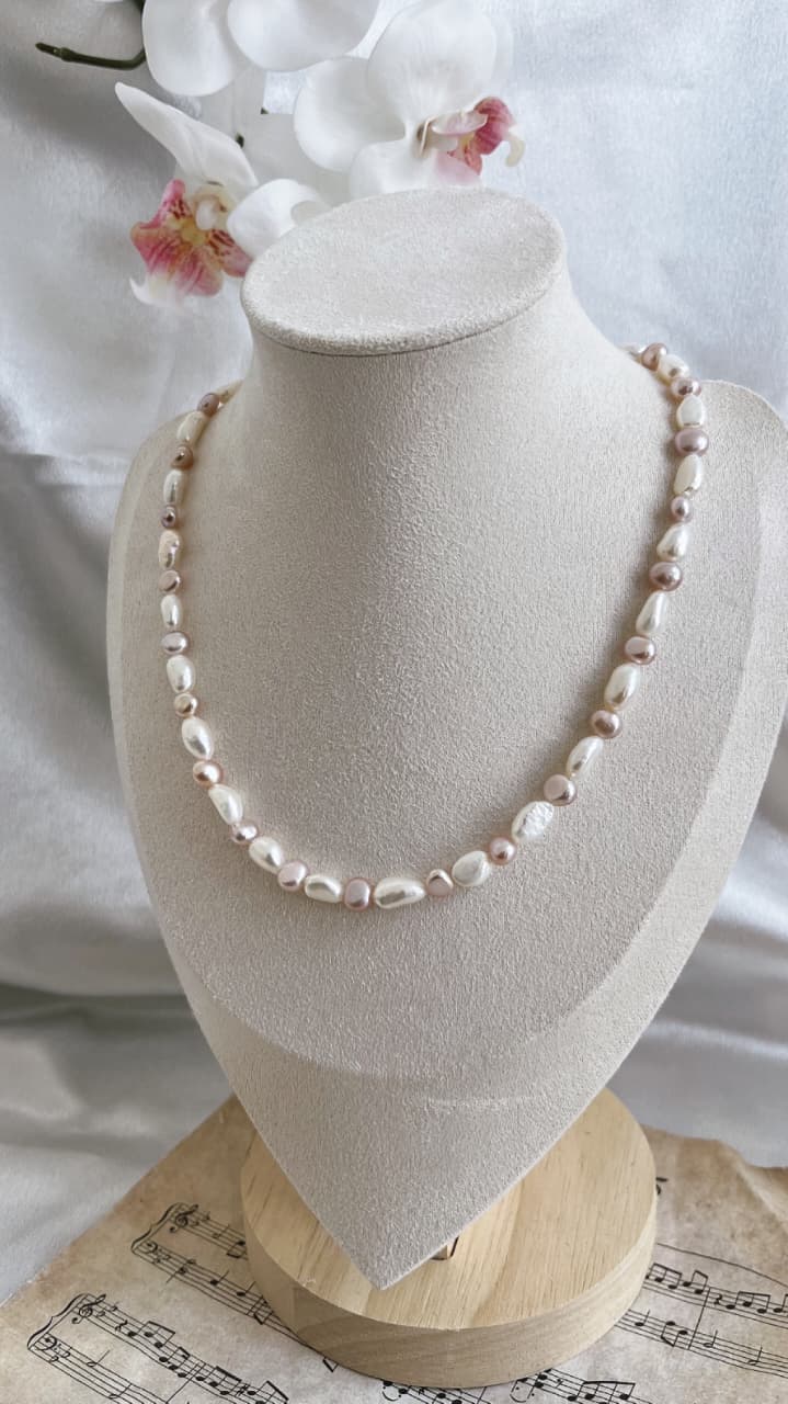 Fresh water pearls jewellery set 6-8mm natural purple and white colour handmade