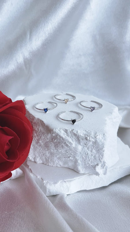 Sterling Silver 925 heart shaped red zircon ring