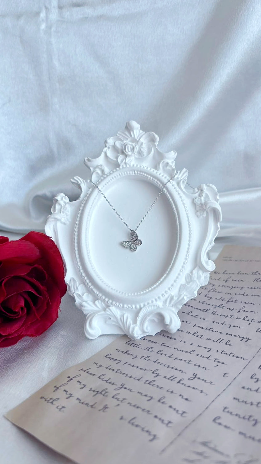 Silver 925 necklace korean design Butterfly full zircon simple design