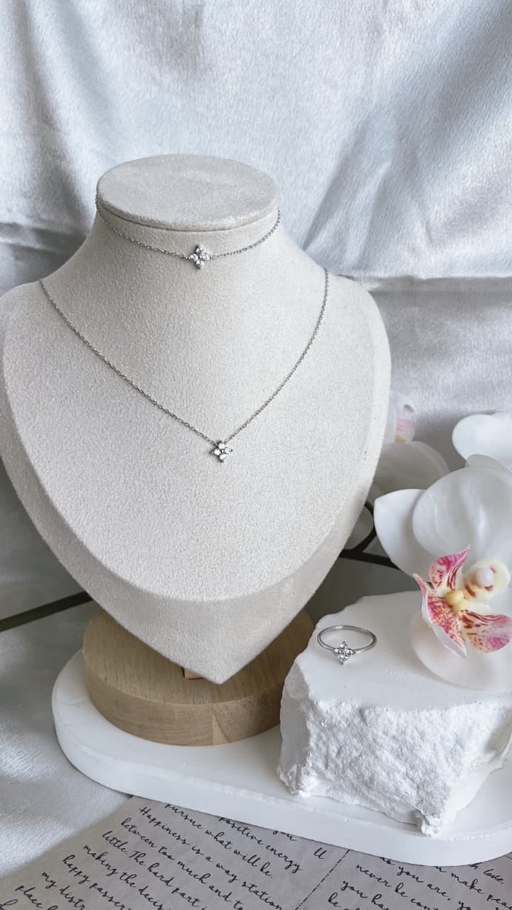 Silver 925 Clove shape Necklace, Bracelet, and Ring Set