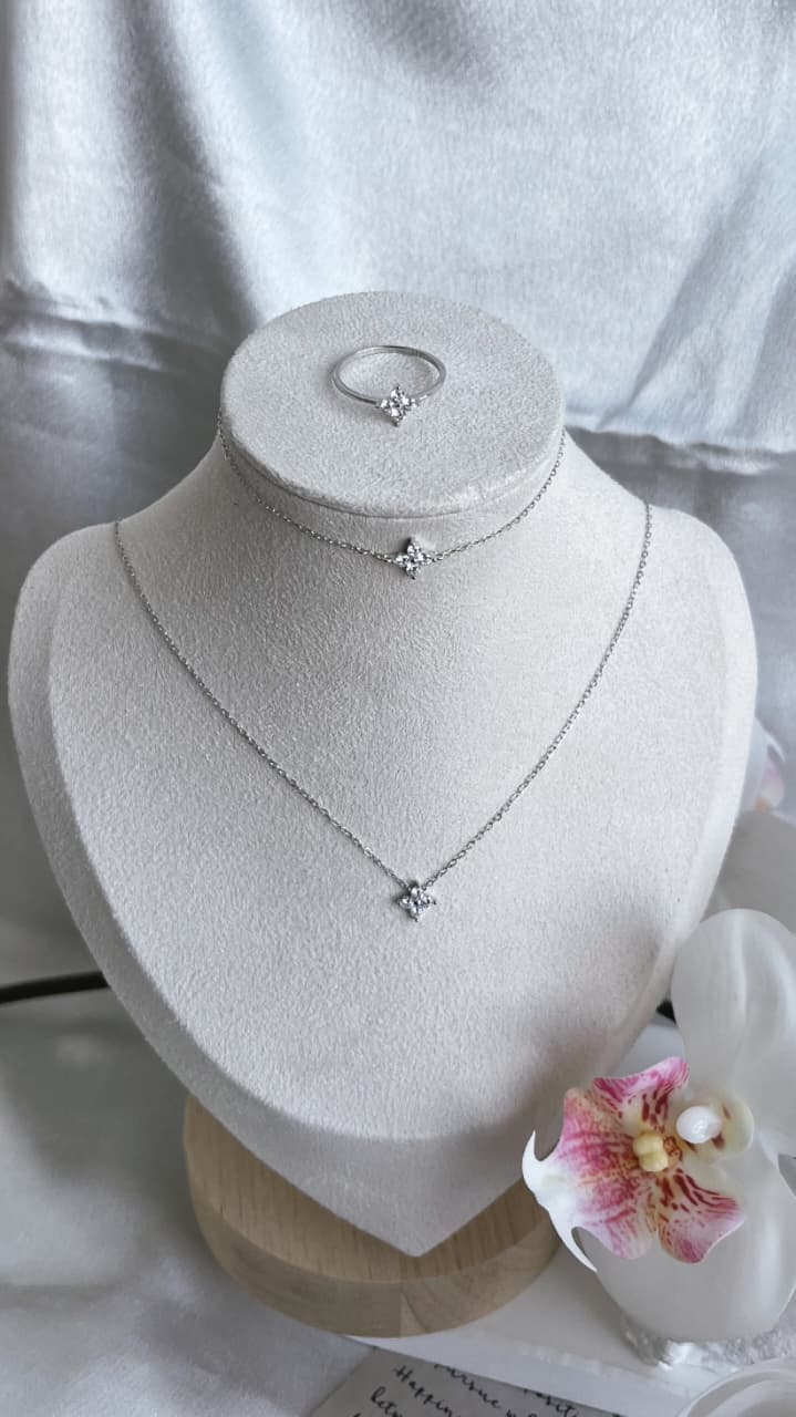Silver 925 Clove shape Necklace, Bracelet, and Ring Set