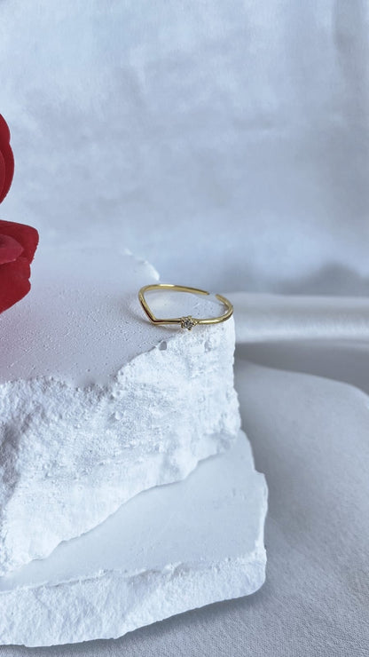 Sterling 925 Silver Golden plated Simple clear Zircon Ring