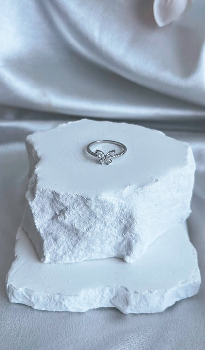 Silver 925 ring simple korean design Clear color zirconium butterfly