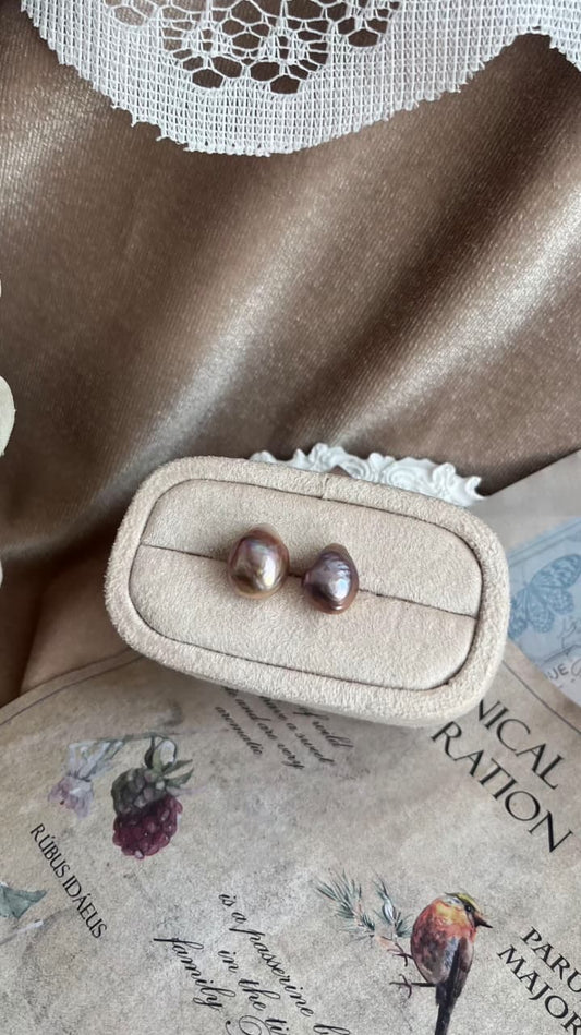fresh water pearl earrings deep purpel baroque pearls and sterling silver 925