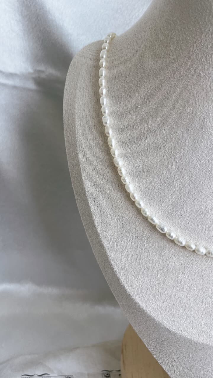 fresh water pearl necklace 4-5mm silver/stainless steel handmade rice shape