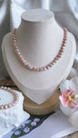 Fresh water pearls necklace and bracelet set 6-7mm natural purple colour handmade jewellery adjustable length