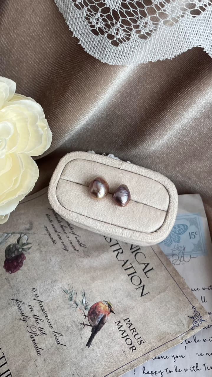 fresh water pearl earrings deep purpel baroque pearls and sterling silver 925